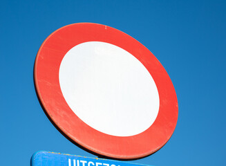 No vehicles allowed traffic C3 sign with red and white circle in Beervelde Lochristi, East Flanders, Belgium