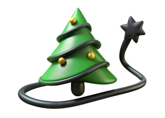 Minimalist stylized christmas tree with star and ribbon festive graphic for holidays