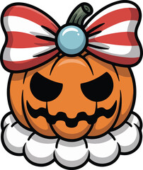 Halloween Pumpkin with Red Bow – Cute Cartoon Vector Illustration