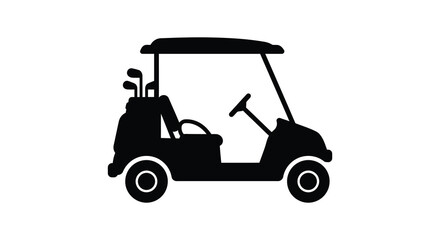 Simple black and white icon depicting a golf cart side view