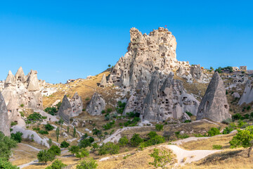 Fototapeta premium Volcanic rock formations landscape in Cappadocia, place of residence of ancient Christians