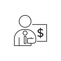Financial advisor icon with a person, dollar sign, and clipboard, symbolizing money, investment, and consulting. Ideal for financial services, financial report, banking, accounting, and business apps.