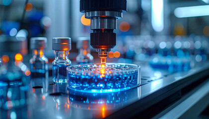 Precision in Innovation: A close-up shot showcases advanced technology within a sterile laboratory setting, highlighting the detailed process of scientific research and development