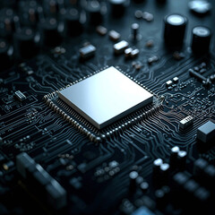 CPU and Circuit Board Close-Up with Electronic Components for Technology Styling and Visual Precision Impact
