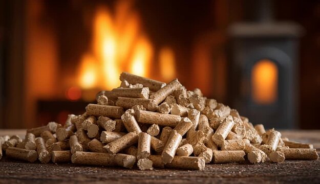 The wood pellet pile for efficient home heating and sustainable biomass energy solutions
