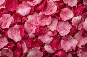 Fototapeta premium Rosewood accompanied by raindrop-covered rose petals