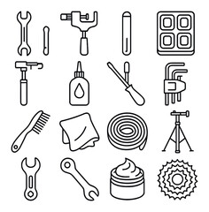 Obraz premium Assorted mechanical tools and maintenance items on gray background