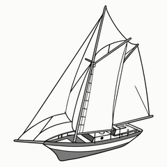 Classic sailboat with full sails on white background vector illustration