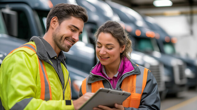 Young Hispanic Male Cross-Dock Operator Coordinating Rapid Transfer of Fresh Food Products Between Delivery Trucks in a Grocery Distribution Center. Warehouse Worker in Insulated S