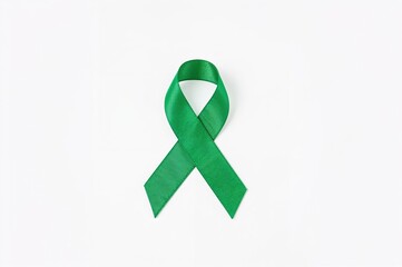 White backdrop featuring a green awareness ribbon symbolizing mitochondrial disorders and renal carcinoma, isolated health and medical theme with doctor and vitality elements