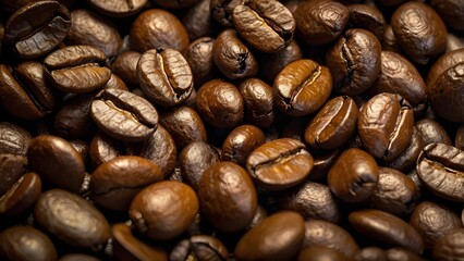 A rich, textured macro shot of freshly roasted coffee beans, showcasing their deep brown hues and aromatic potential for a perfect brew