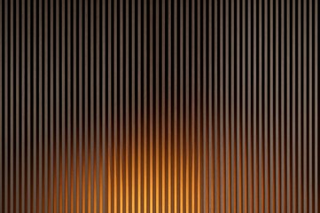 Abstract design of vertical dark stripes glowing warmly at the base against a backdrop mimicking wooden slats