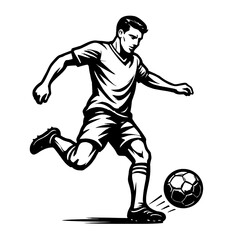 Male Soccer Player Kicking Ball Black and White Vector Illustration

 

 
