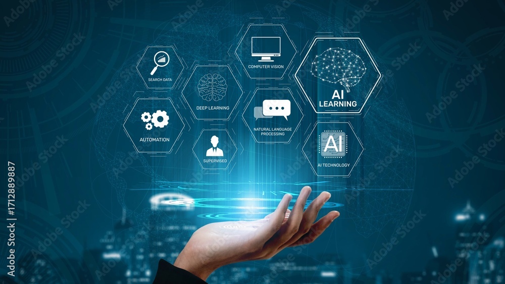 Fototapete ai learning system involves deep learning, supervised machine learning, and natural language process