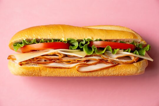 Delicious turkey and cheese sub sandwich with fresh lettuce and tomatoes