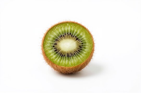 Single kiwi fruit isolated on a plain white backdrop