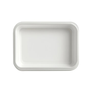 Empty white rectangular food tray packaging container isolated on black for food presentation and storage isolated on transparent background