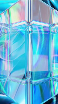 Tech Background Animation of a Central Iridescent Sci-fi Crystal Structure.