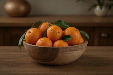 Bowl made of wood filled with small citrus fruits