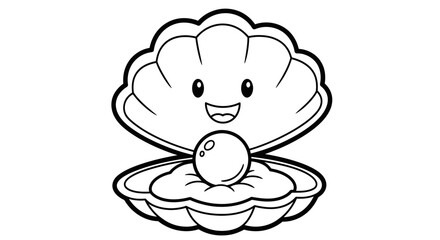 Happy Clam Shell with a Precious Pearl Inside, Isolated White Background