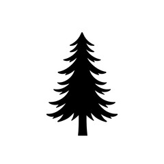 Obraz premium Black silhouette of a pine tree icon with layered branches in flat minimalist style on white background for nature and forestry design concepts