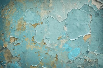 Blue plaster wall with peeling texture background, abstract design, vintage art, grunge pattern