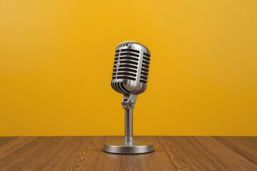 Retro style microphone against a bright yellow backdrop