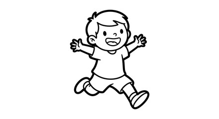 Joyful Cartoon Boy Running and Jumping with Arms Open on Isolated White Background