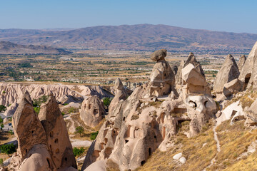 Volcanic rock formations landscape in Cappadocia, place of residence of ancient Christians
