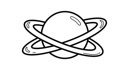 Cartoon Planet with Rings Orbiting in Space on Isolated White Background