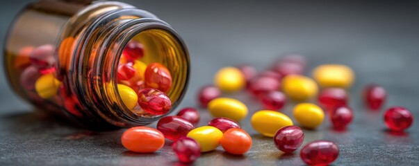 Colorful Capsules Spilled from Bottle