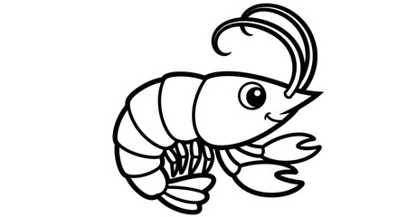 Cute Cartoon Shrimp or Prawn on Isolated White Background for Kids Coloring Book
