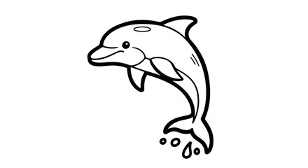 Playful Cartoon Dolphin Jumping and Splashing in Water, isolated white background.