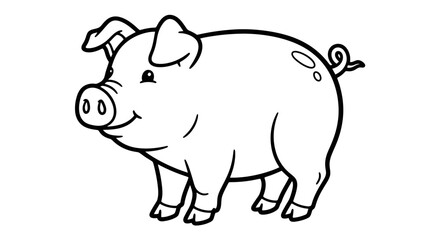 Happy Cartoon Pig Standing and Smiling on Isolated White Background