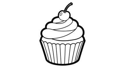 Delicious Cartoon Cupcake with Cherry Topping and Swirled Icing on Isolated White Background