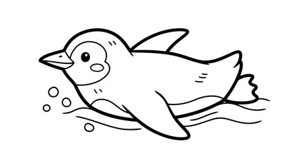 A cartoon penguin swims gracefully through the water, enjoying the ocean.
