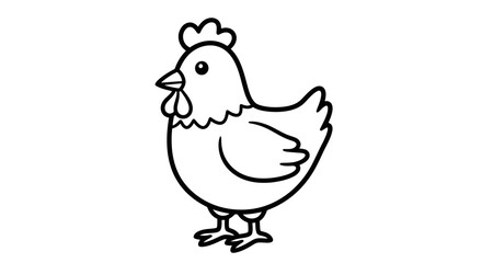 Simple black and white illustration of a hen.