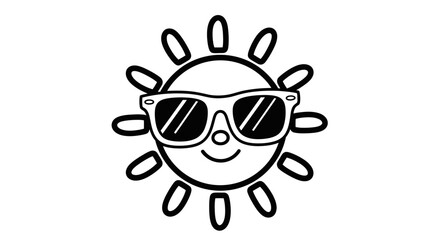 Happy Cartoon Sun Wearing Cool Sunglasses Smiling on Isolated White Background
