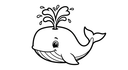 Happy Cartoon Whale Spouting Water and Smiling Joyfully on an Isolated White Background
