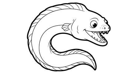 Cartoon Moray Eel Coiled with Open Mouth and Sharp Teeth on an Isolated White Background