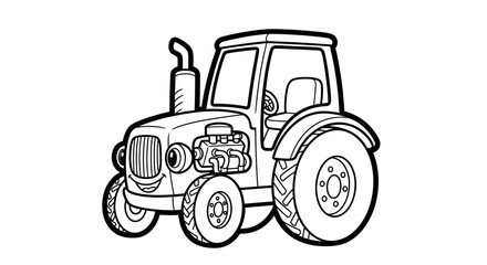Obraz premium Friendly Cartoon Tractor with a Smiling Face on an Isolated White Background