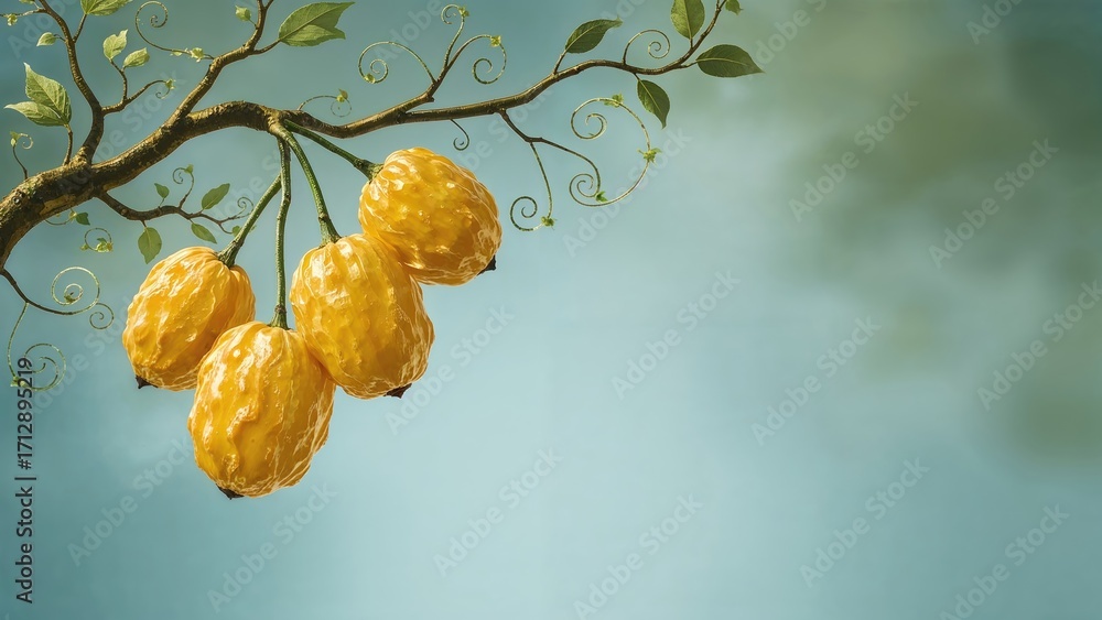Poster clusters of yellow dates growing on a tree