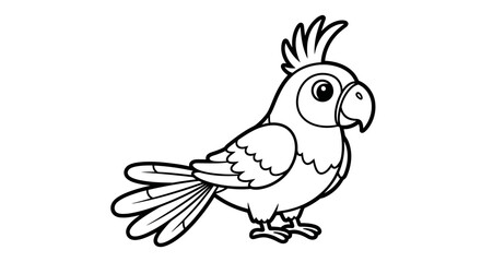 Simple black and white line drawing of a parrot, profile view.