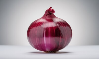 Close-up of a vibrant deep-red onion,  smooth skin,  and prominent layers