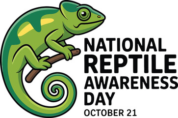 National Reptile Awareness Day October 21 with a green chameleon lizard