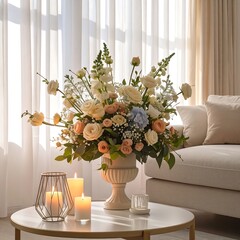 Elegant floral arrangement in a sunlit room