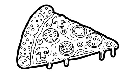 Delicious Cartoon Pizza Slice with Melting Cheese and Mushrooms on Isolated White Background.
