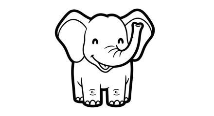 Adorable Cartoon Baby Elephant Smiling, Friendly African Animal on Isolated White Background.