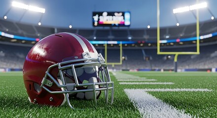 American Football Helmet on Field.