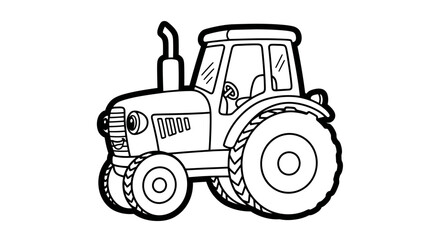 A black and white illustration of a cartoon tractor, ready for coloring.